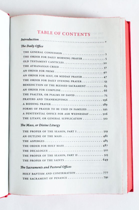 Book of common prayer table of contents